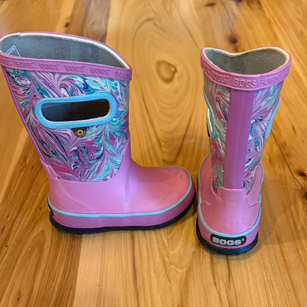 Bogs Girls Pink Swirl Handle Rain Boots